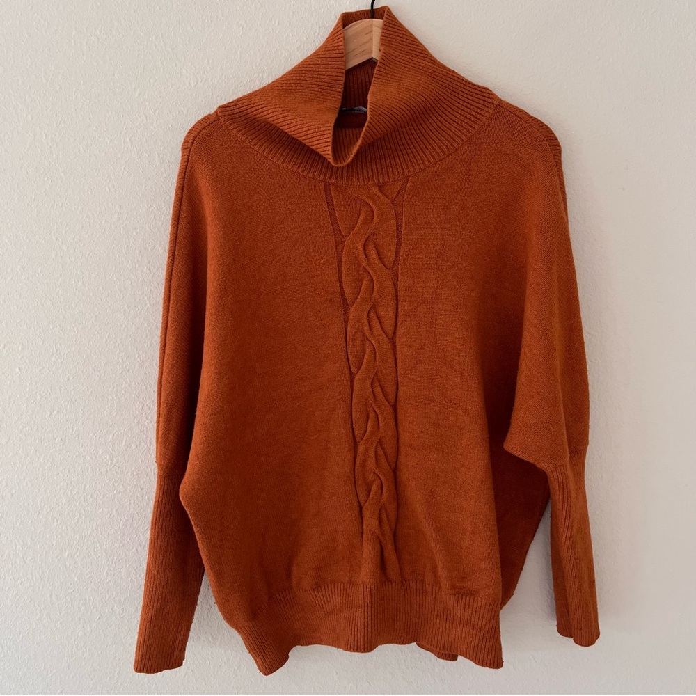 Vero Moda Womens Turtleneck Small 164/84A Cable Knit Dolman Sleeve Burnt Orange